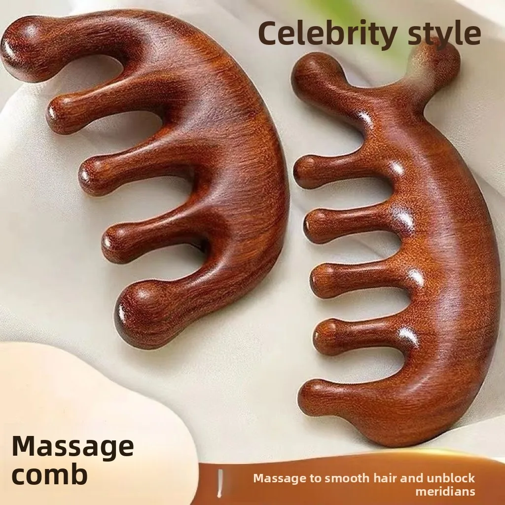 

Massage comb sandalwood meridian anti-acupoints head massage hair loss universal five-finger massage comb head and neck scraping