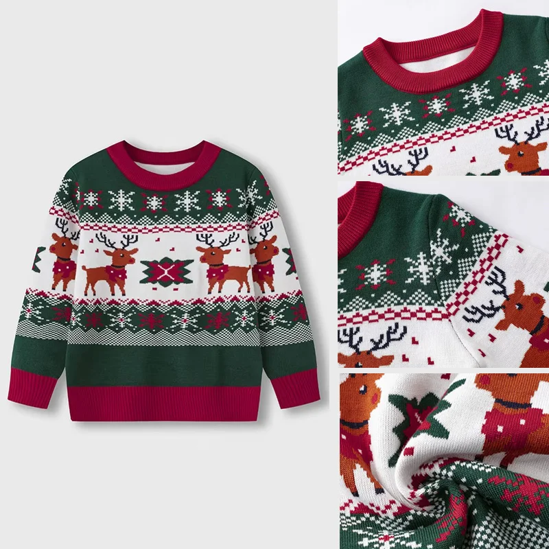 

Рождественский свитер для мальчиков, новинка 2025 года, осенне-зимний теплый пуловер с героями мультфильмов для девочек, детский вязаный джемпер унисекс, детский новогодний топ