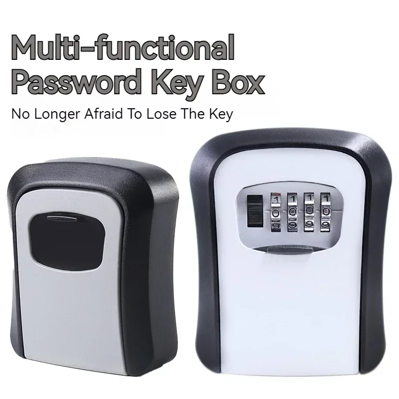 Wall Mount Key Lock Box 4 Digit Password Code Security Lock No Key for Home Office Key Safe Secret Storage Box Organizer 