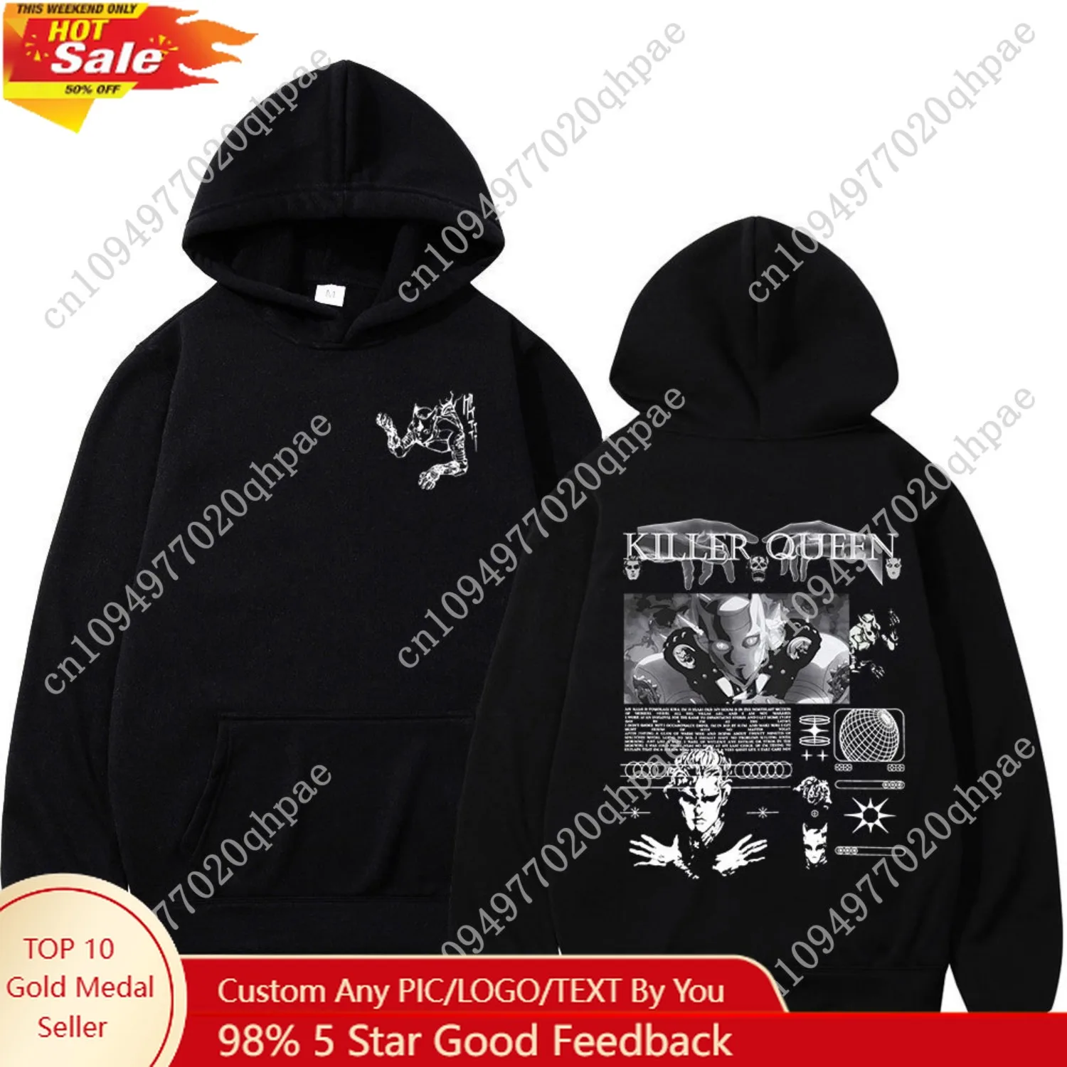 

Anime Jojo Bizarre Adventure Hoodies Killer Queen Graphic Men Women Casual Sweatshirts Oversized Long Sleeves Fleece Pullovers