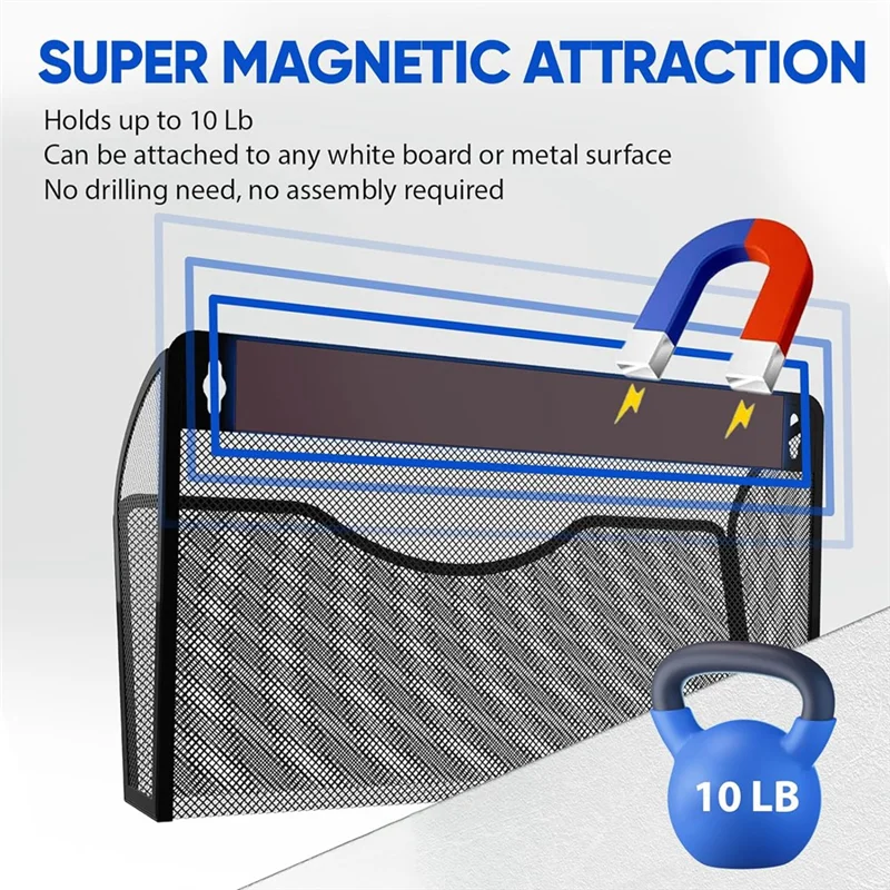 Magnetic File Holder 3 Pockets File Folder Organizer, Office Hanging Magazine Rack For Refrigerator, White Board Durable