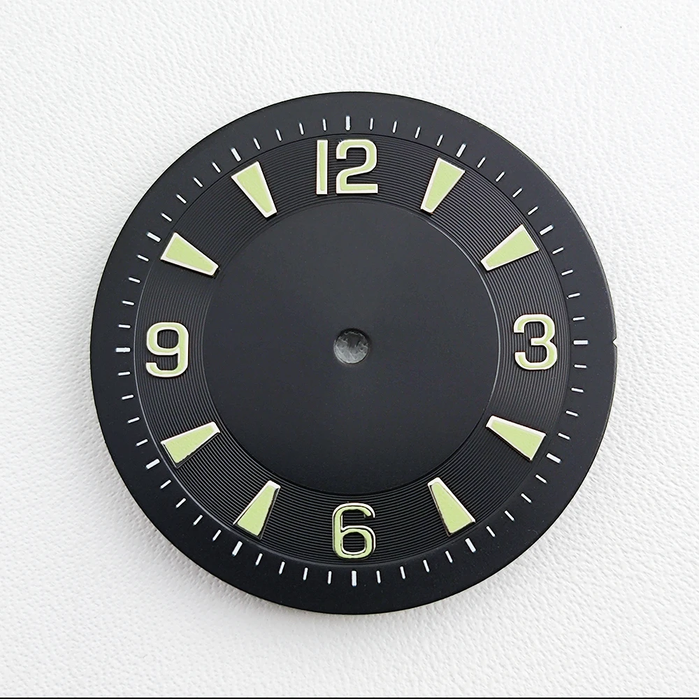 Pilot NH35 Watch Parts 33.5MM Dial Green Luminous Dial Add Hands Fit NH35 Automatic Movement Watch DIY Logo Dial Mod Parts