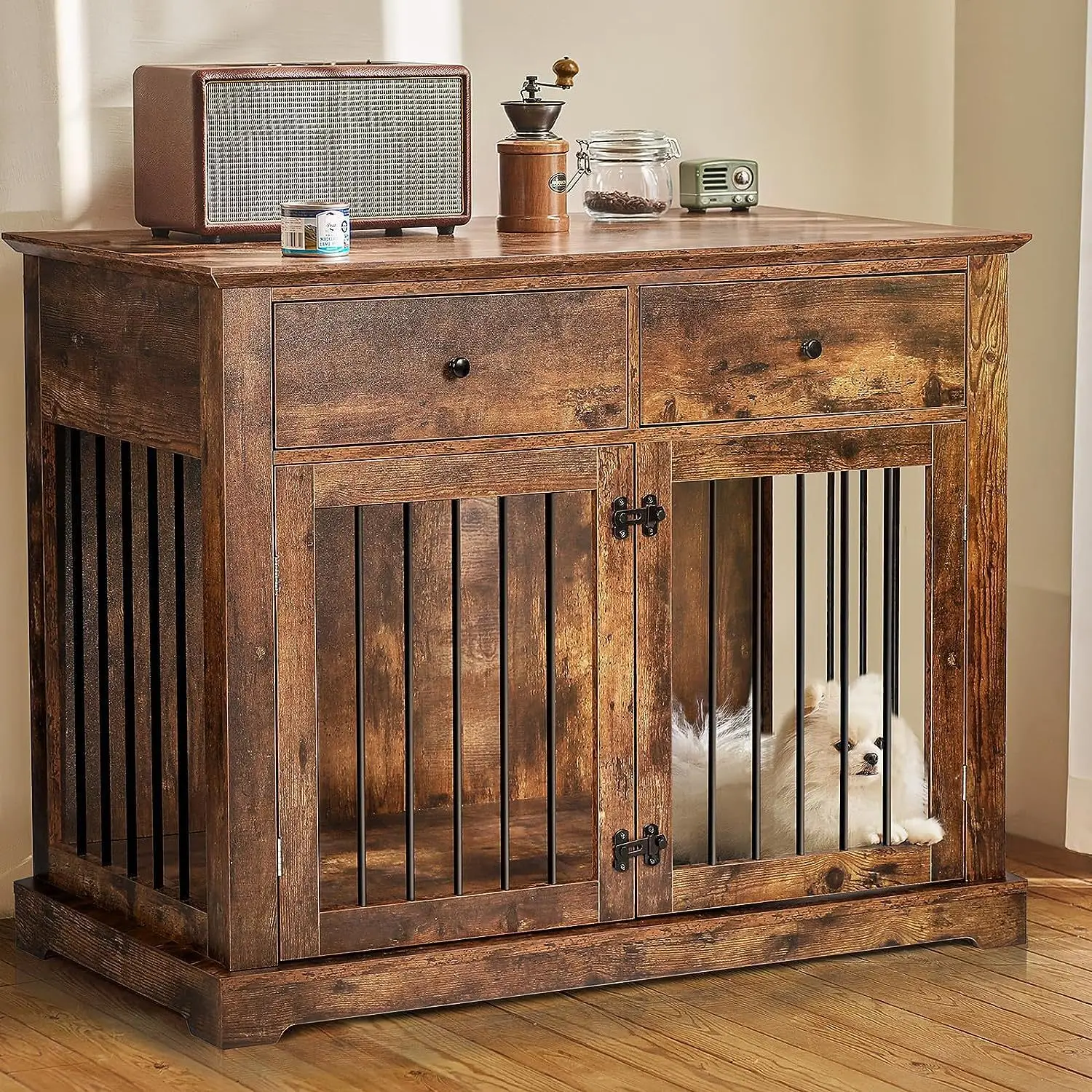 Pet Furniture Dog Cage Small Medium Large Dog Indoor Dog Villa Toilet House Steel Wood