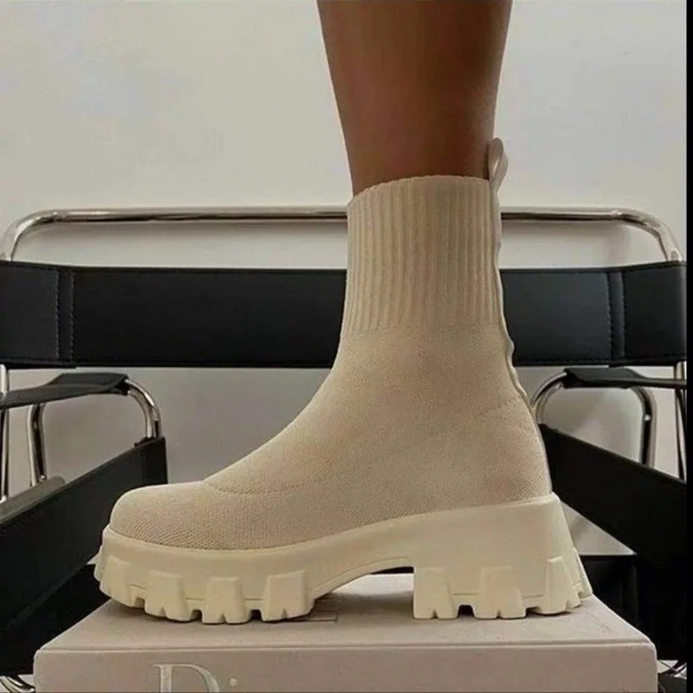 Bottes élastiques respirantes pour femmes, bottes de rinçage à enfiler, chaussures confortables et élégantes, hiver, nouveau, 2024