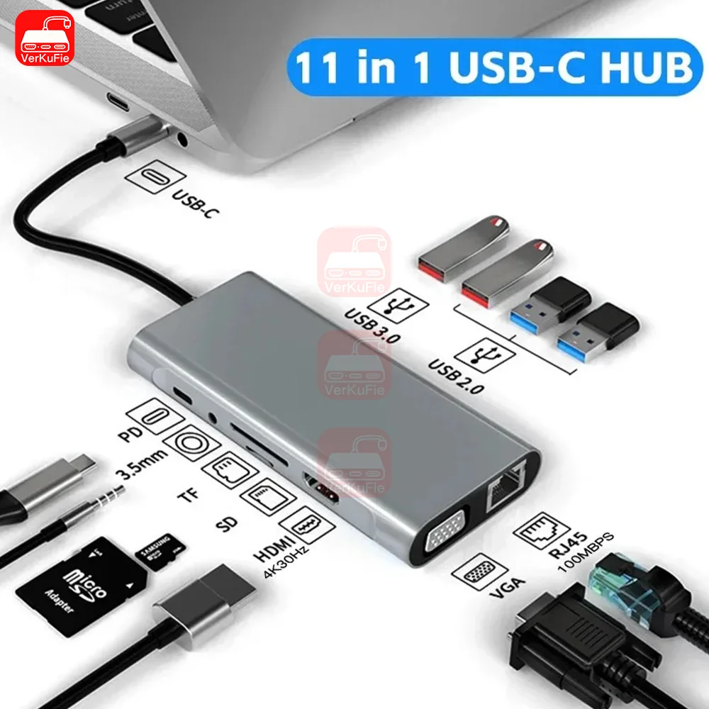 USB C HUB 4K 30Hz Type C to HDMI-compatible USB 3.0 Adapter 11 in 1 Type C HUB Dock PD 87W USB C Splitter for MacBook Pro Air