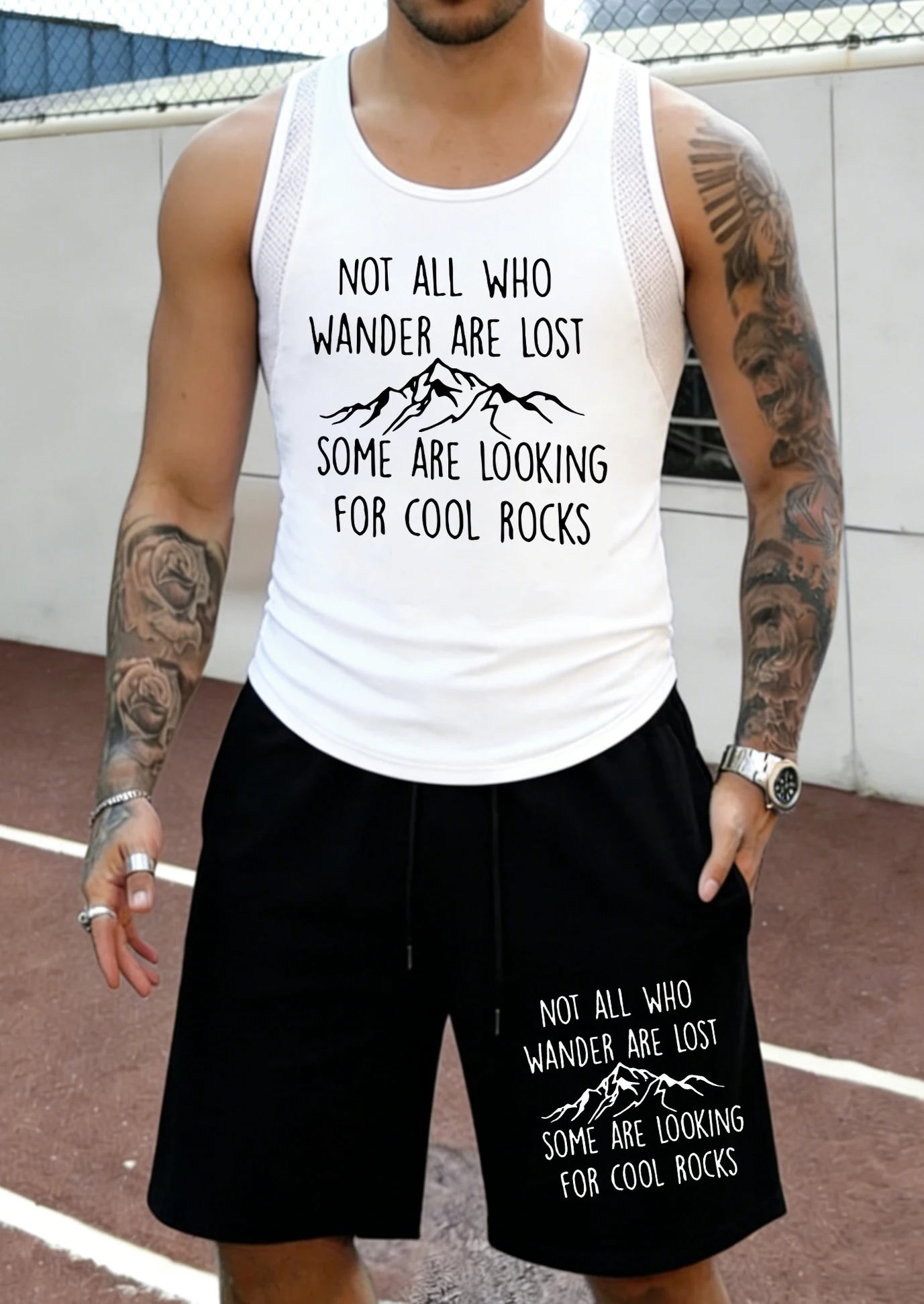 

Not All Who Wander Are Lost Mountains Printed Male Summer Mesh Loose Short Set All-Match Street Sportpants Outdoor Simple Shorts