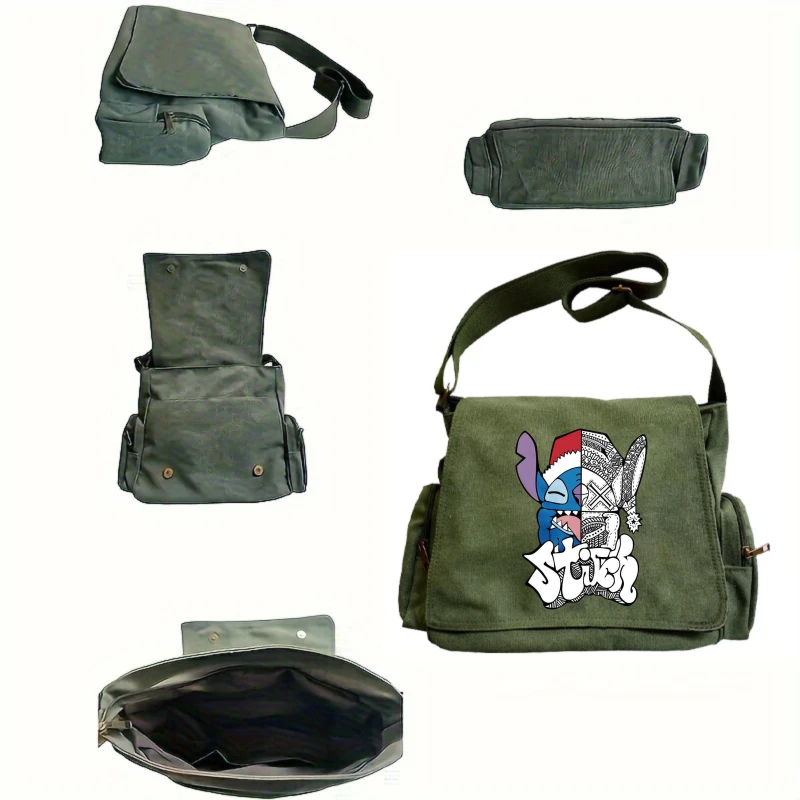 حقيبة أزياء رجالية جيوب متعددة نمط الكتابة على الجدران غرزة طباعة حقيبة كتف للرجال للجنسين حقيبة ساعي كروسبودي التسوق