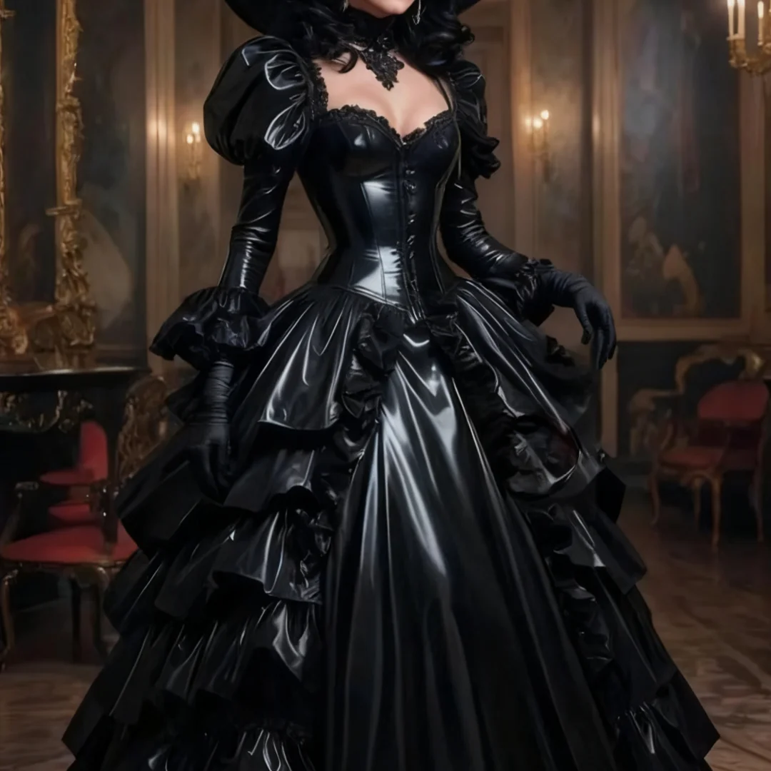 Glanzende zwarte gotische betovering avondjurken liefje korset vetersluiting Victoriaanse galajurk met lange mouwen Halloween op maat