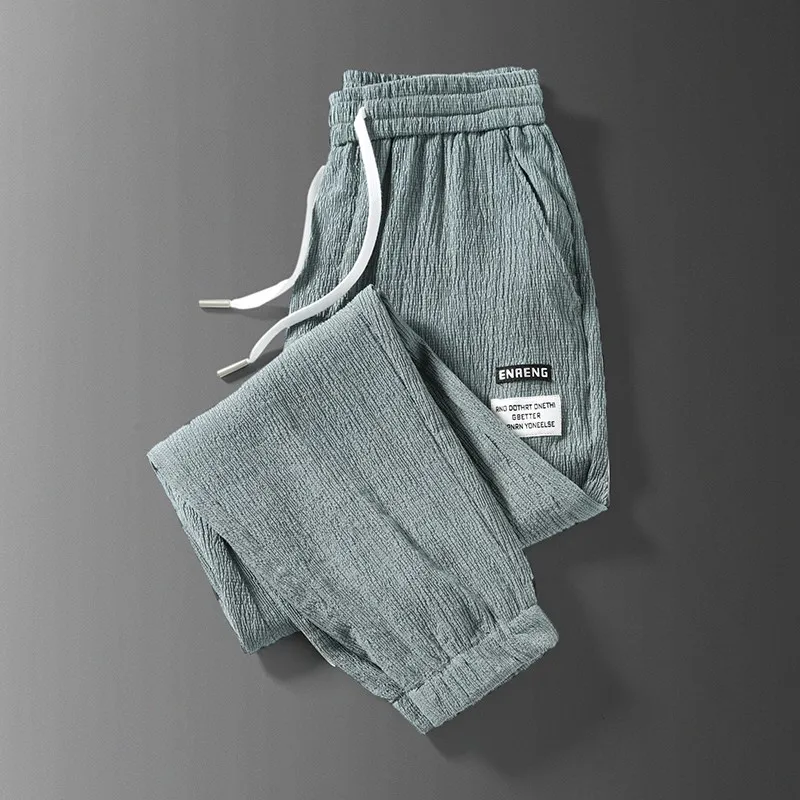 Ultra-Thin Qui-Dry Breathable Linen Ice Silk Men's Casual Work Pants Wear-Resistant Dirt-Resistant Nine-Piece Pants