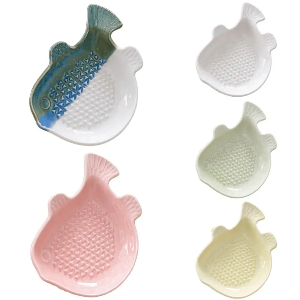Ceramic Garlic Ginger Grater Fish Non-Slip Seasoning Dipping Dish with Cleaning Brush Easy To Clean Garlic Paste Grinding Tray