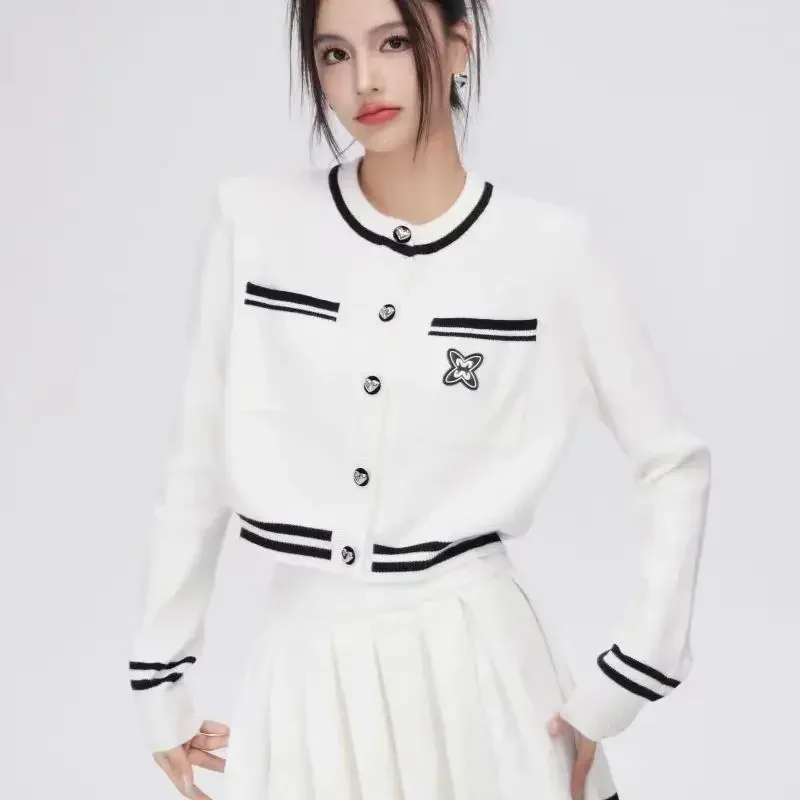 Women\'s Golf Clothing Black White Embroidery Jacket Skirts Suits Knitwear Sweater Two Piece Golf Clothes Tennis Golf Wear Set