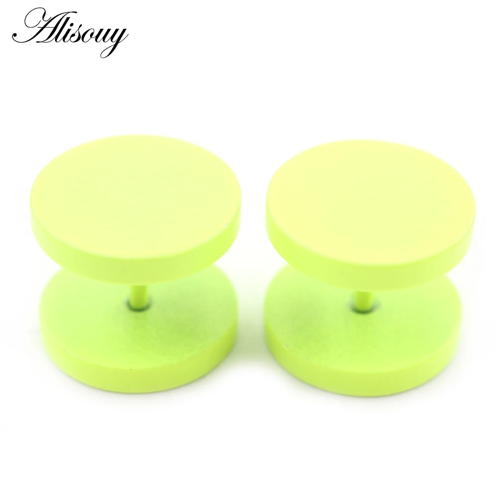 Alisouy 2PC Double Sided Round Stud Earrings White/Yellow/Green Color 4mm-14mm Men Earring Ear Jewelry