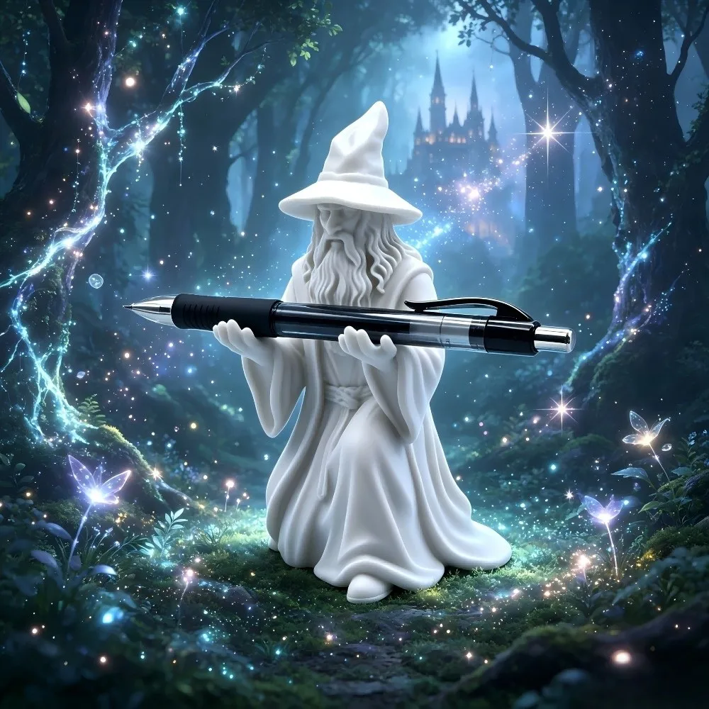 Desktop Accessory 3D Printed Wizard Statue Model Creative Design Multi-functional Pen Holder Funny Wizard Ornament Study Room