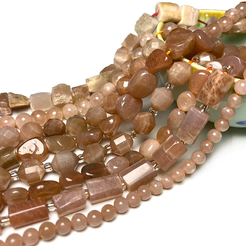 Wholesale Natural Sunstone Various shape Stone Beads Round Faceted Rondelle Square Irregular for Jewelry Making Diy Bracelet