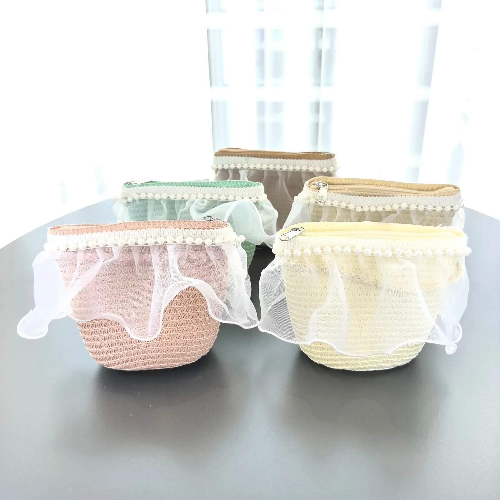 

Handmade Woven Girl Flower Straw Bag Coin Purse Zipper Messenger Bags Photo Props Storage Basket Crossbody Handbag