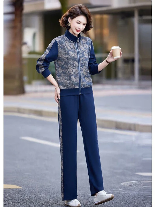 

Fashionable Casual Print Jacket And Wide Leg Pants Women's Two Piece Set Spring Autumn New Style Short Chic Outerwear