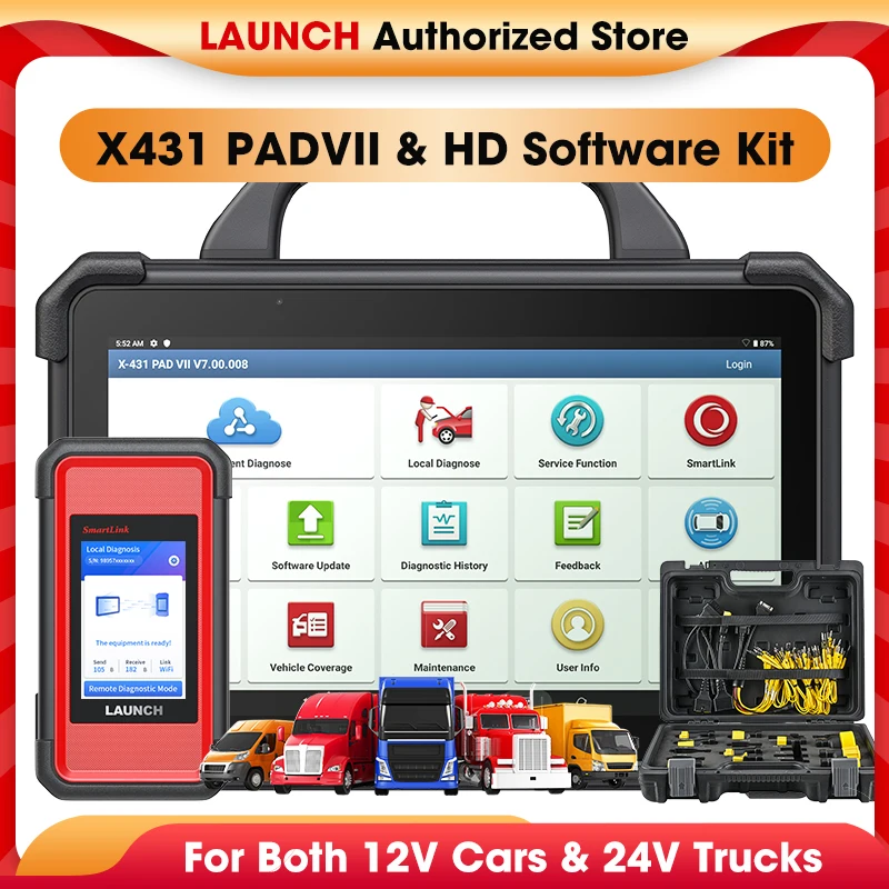 GL X-431 LAUNCH PAD 7&Heavy Duty Software Kit 12V Car 24V Truck Diagnostic Tool Automotive Scanner Scan Autoscanner Diagnost