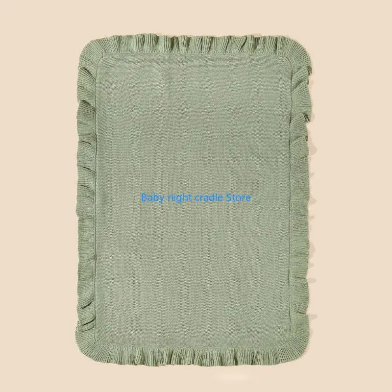 J2FF بطانية أطفال محبوكة من القطن لحديثي الولادة، منشفة ملفوفة مع زخرفة كشكش #4