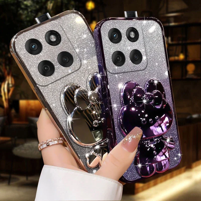 

for Moto G56 G86 Power G96 Folding Rabbit Makeup Mirror Holder Phone Case for Moto G56 G86 Power G96 Shockproof Cover