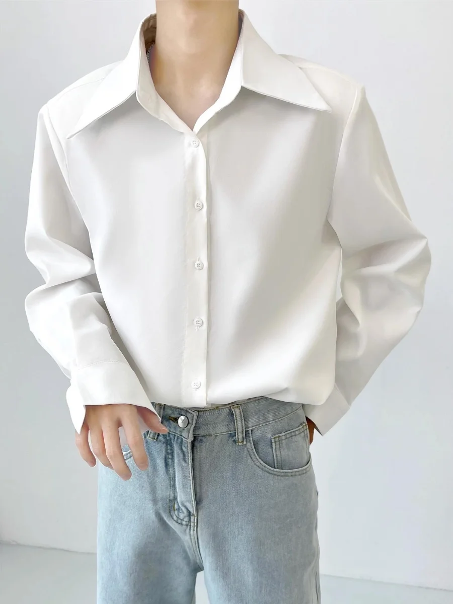 

Мужская свободная длинная рубашка с мягкими рукавами, заостренным воротником и драпировкой, белая, повседневная, модная, свободного кроя