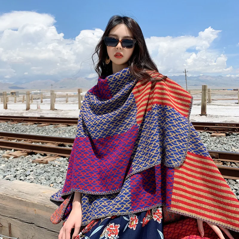 

Poncho Cape Autumn and Winter Scarves Women's Travel Shawl Imitation Cashmere European and American Ethnic Style Split Cloak