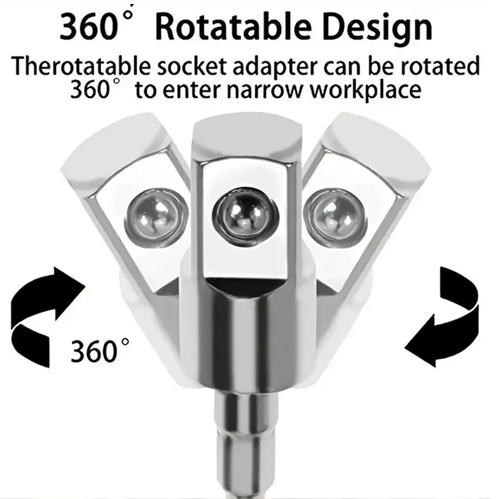 360 °   Taladro eléctrico, funda de destornillador de aire, adaptador Universal, mango hexagonal a cabeza cuadrada, adaptador giratorio, herramientas de varilla de conexión