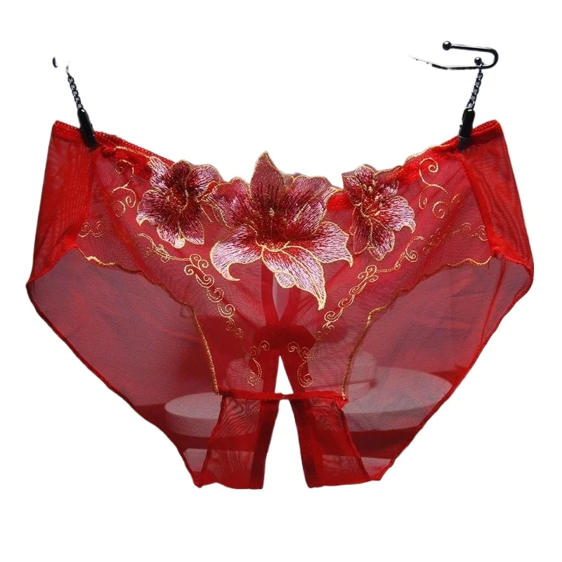 

New 4PCS Panties Sexy Underwear Women's Seamless Low-rise Thin Embroidered Hollow Mesh Transparent Pure Desire Hot Women' Briefs