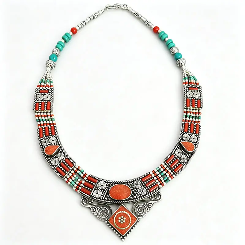 BOHO Vintage Necklaces Collection Copper Inlaid Big Pendant Necklaces Ethnic Jewelry TNL173