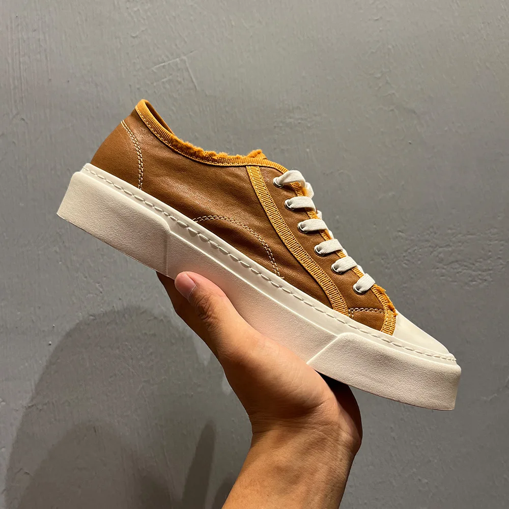 

QHCCID 2025 New summer Retro casual shoes genuine leather breathable thick sole soft cowhide men's shoes trendy