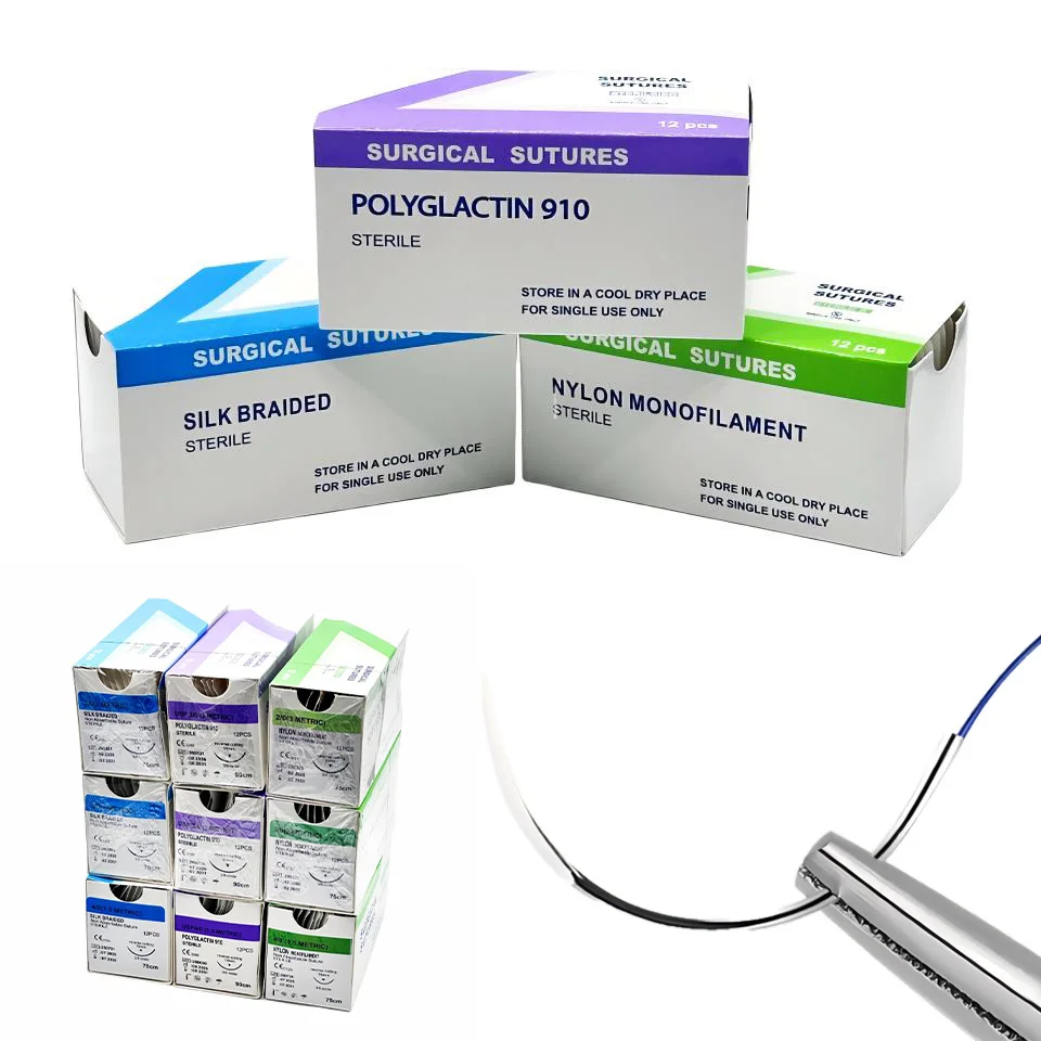 12Pcs Sterile Surgical Suture Thread Needle Kit Polyglactin 910 Nylon Silk 2/0 3/0 4/0 19-30mm Practice Medical Supply Direct