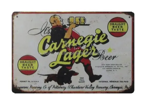 wallpaper decor Carnegie Lager Beer pub diner mancave metal tin sign