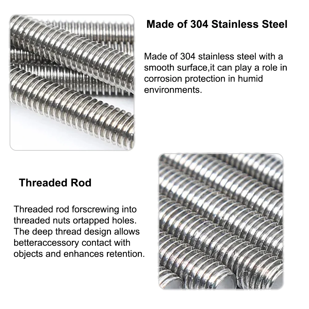 1 шт. резьбовой стержень 304, стальной винт M2 M2.5 M3 M4 M5 M6 M8 M10 M12 M16 M18 M20, болт без головки, резьба с полной резьбой