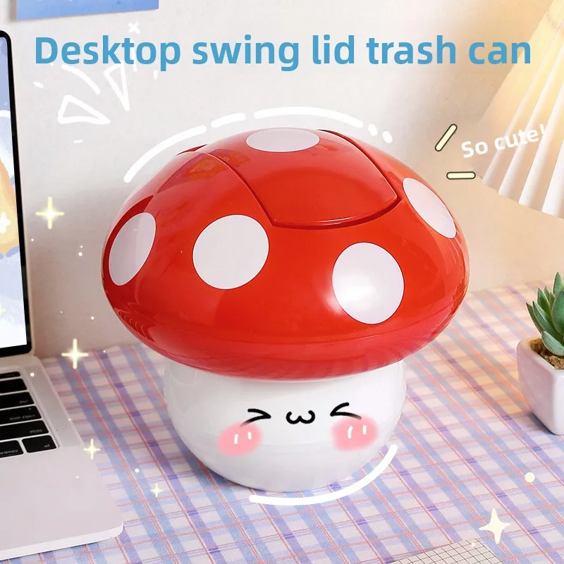 Poubelle de bureau multifonctionnelle mignonne et créative en forme de mini champignon avec couvercle à bascule, pour la maison, 26 ans de garantie