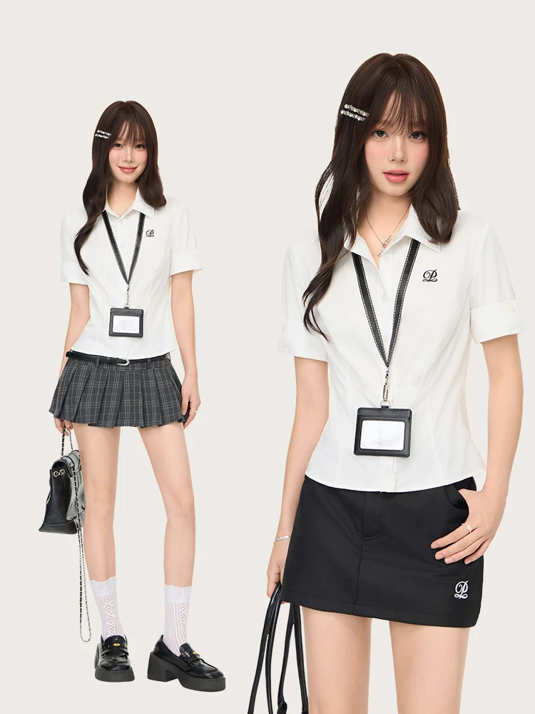 

Slim Fit ort Sve White irt Women's Top Waist Cinching Slimming Summer Faion Sweet Sle OLD Original Korean Colleg...