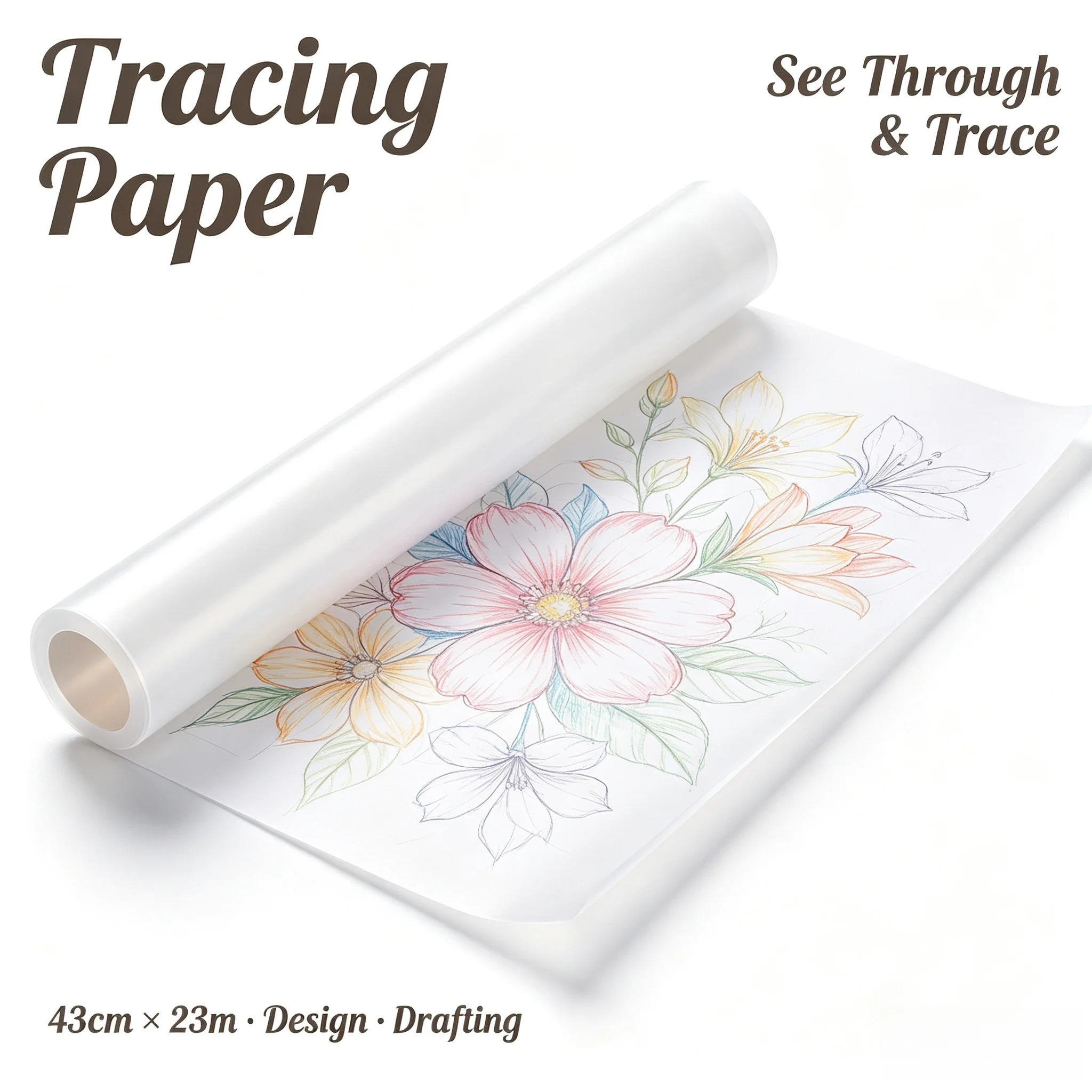 Tracing Paper Roll 17in x 25yd Translucent White Pattern Paper for Sewing Drawing Sketching Drafting Art Craft Supplies