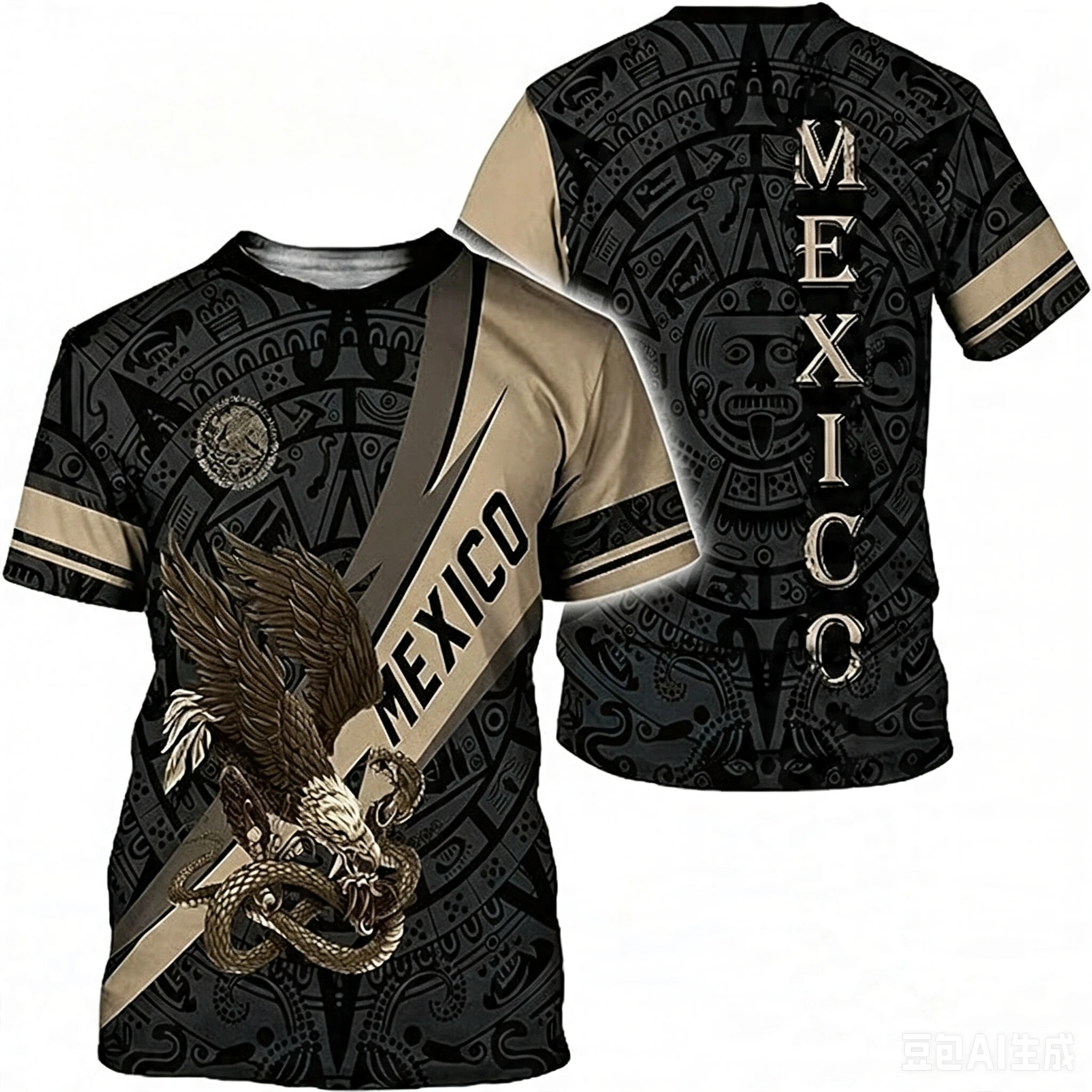 Kids Mexico Aztec Eagle Print Tee Boys Girls Mexican Patriotic Short Sleeve Crew Neck Ethnic Kid Holiday Casual Souvenir Tshirt