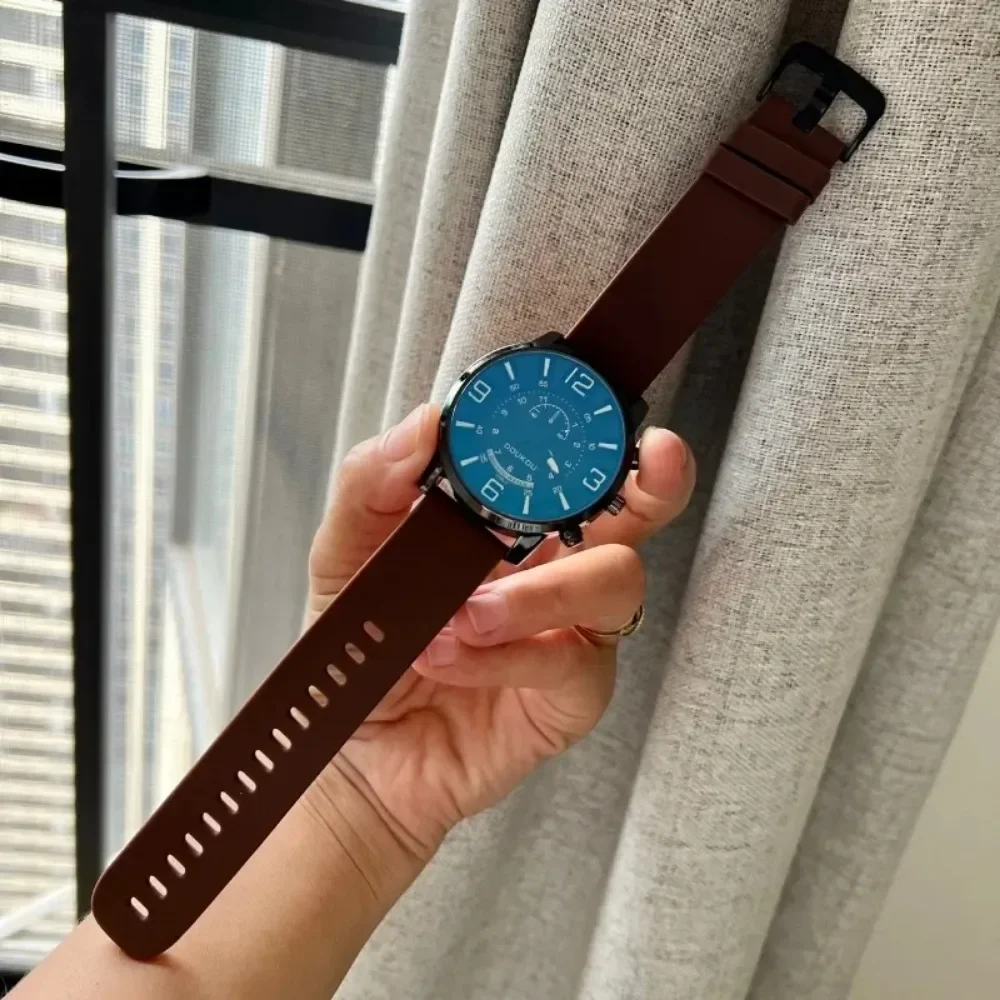 Unisex horloge met grote wijzerplaat voor mannen en vrouwen Blauw licht glas Lederen band Casual polshorloge Luxe geschenkklok Reloj Mujer