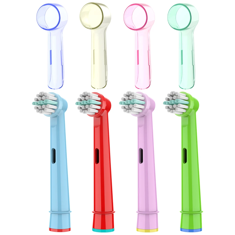 4x Replacement Brush Heads & 4x Toothbrush Head Dustproof Protective Cover Caps Set, Compatible with Oral B Electric Toothbrush