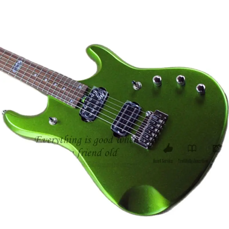 Classic Electric Guitar, ERN Metal Green Guitar, Small Tremolo Bridge, Dual Track Pickup, Locked Button, Active Battery Ca