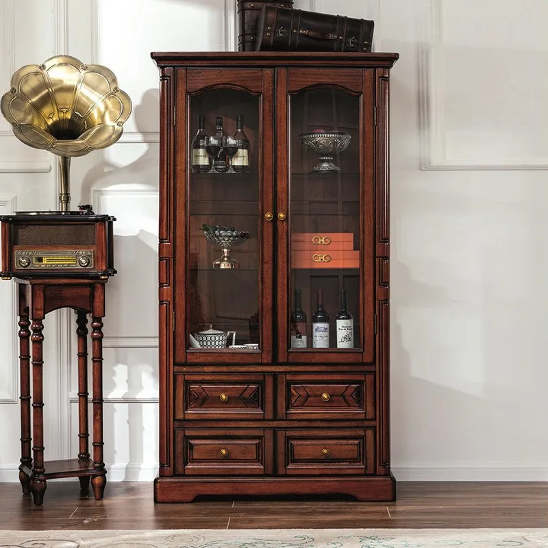 Mahogany core wood American all-solid wood wine cabinet dining room dining side cabinet living room double door wine cabinet dis