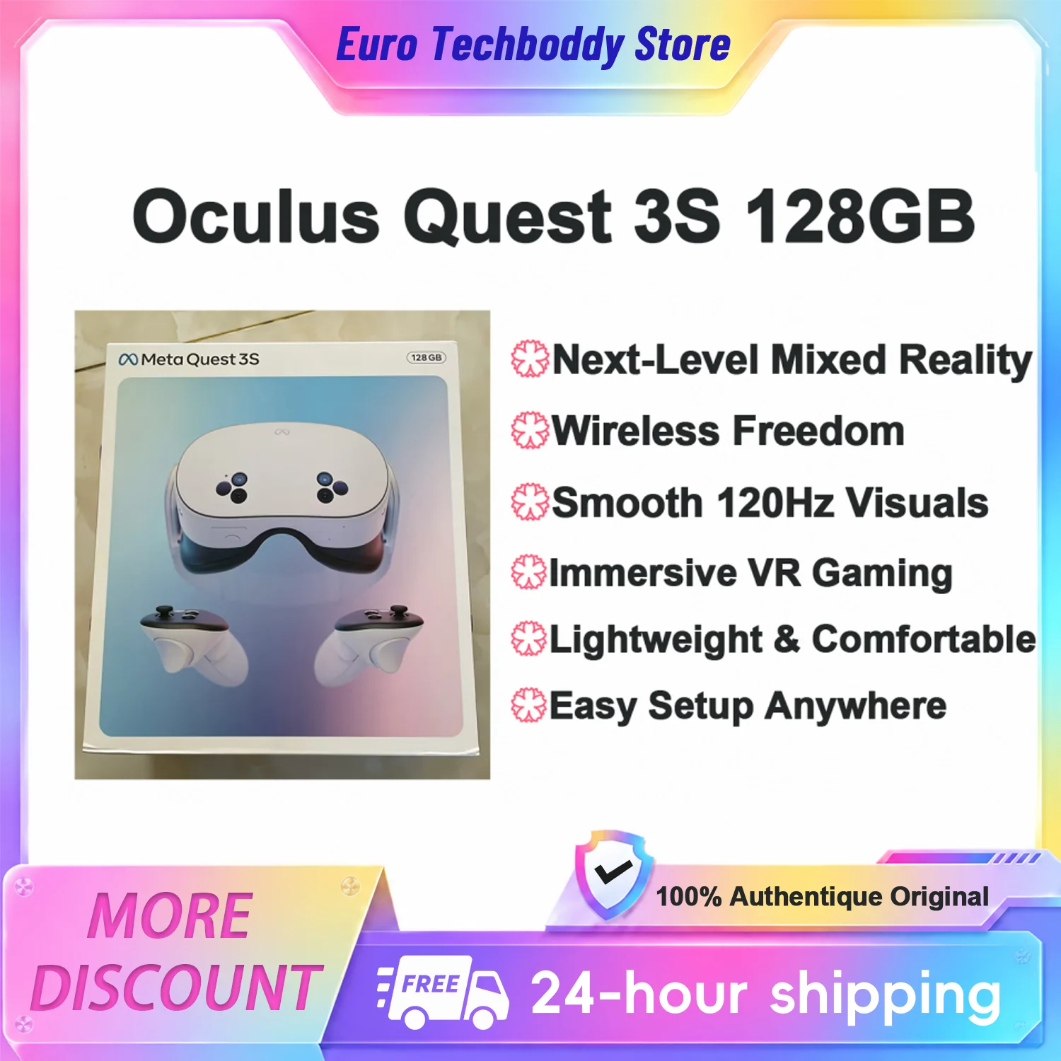 Oculus Quest 3S 128GB : Casque de réalité virtuelle sans fil tout-en-un avec processeur XR2 Gen 2 et suivi des mains à 120 Hz