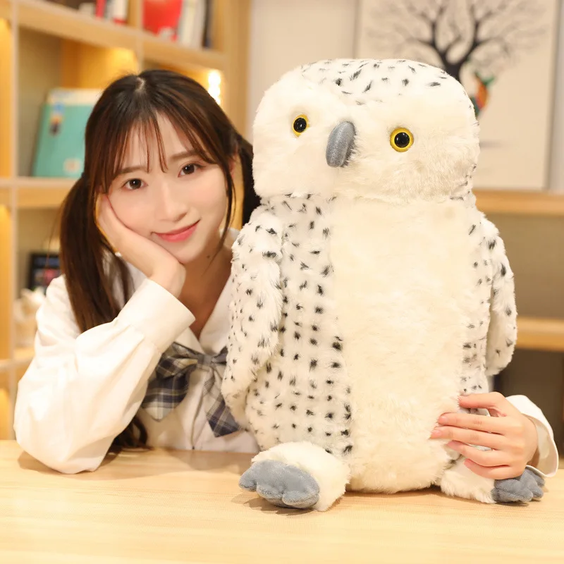 Lifelike Snowy Owl Plush Stuffed Toy White Spotted Bird Animal Doll Soft Fluffy Plushie Home Ornament Birthday Gift for Children