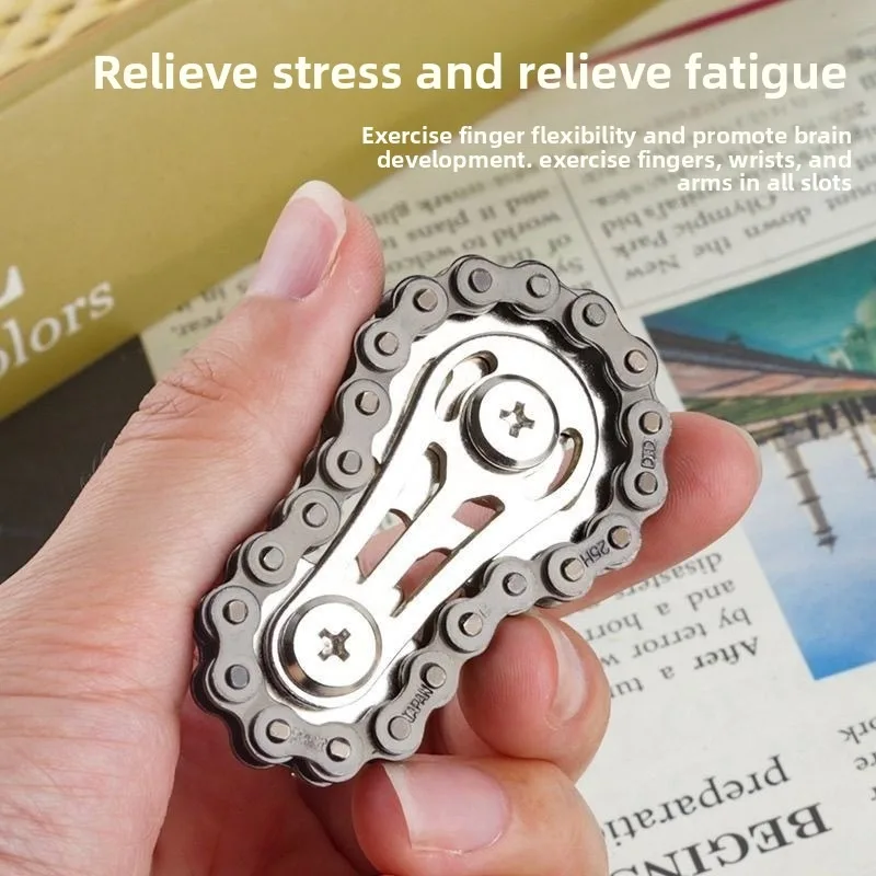 Spinning Top Stress Reliever Spinner Anxiety Relief Metal Bicycle Chain EDC Fidget Toy Stress Reducer Gift for Adults Children