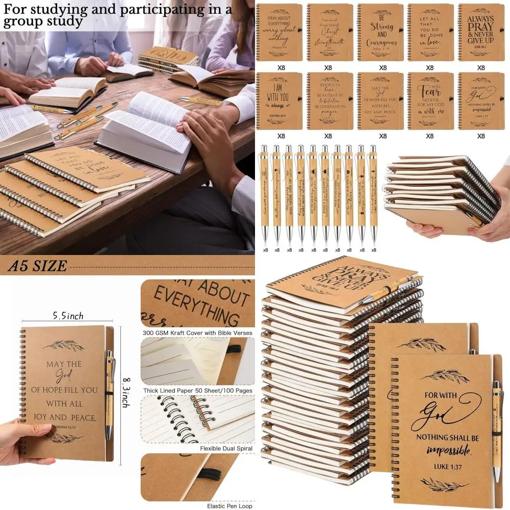 

80 Sets of 160 A5 Spiral Notebooks with Christian Prayer Journals and Pens, Ideal for Women's Day and Church Gifts (Brown)