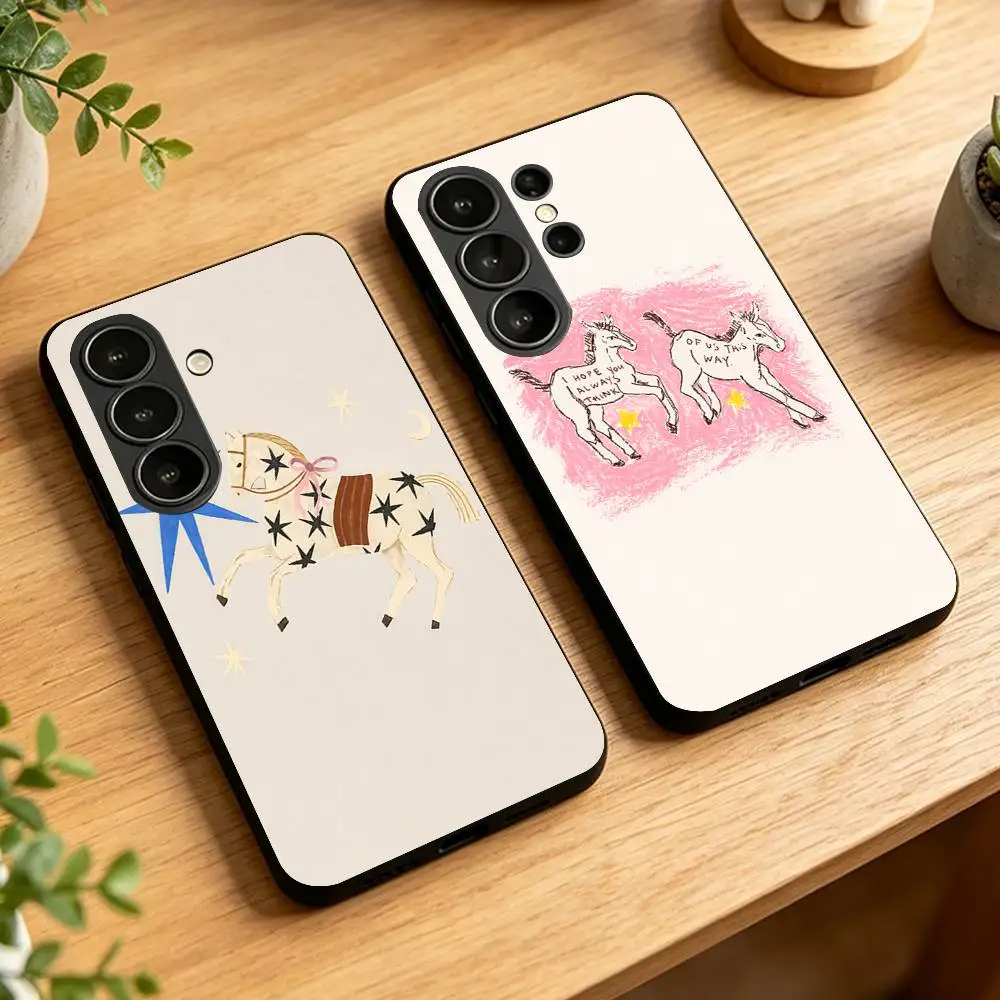 Ins Korean Red Brown Star Horse Silicone Case For Samsung Galaxy S21 S22 S23 S24ULTRA S25ULTRA FE Ultra Plus5G A52S S26 Cover