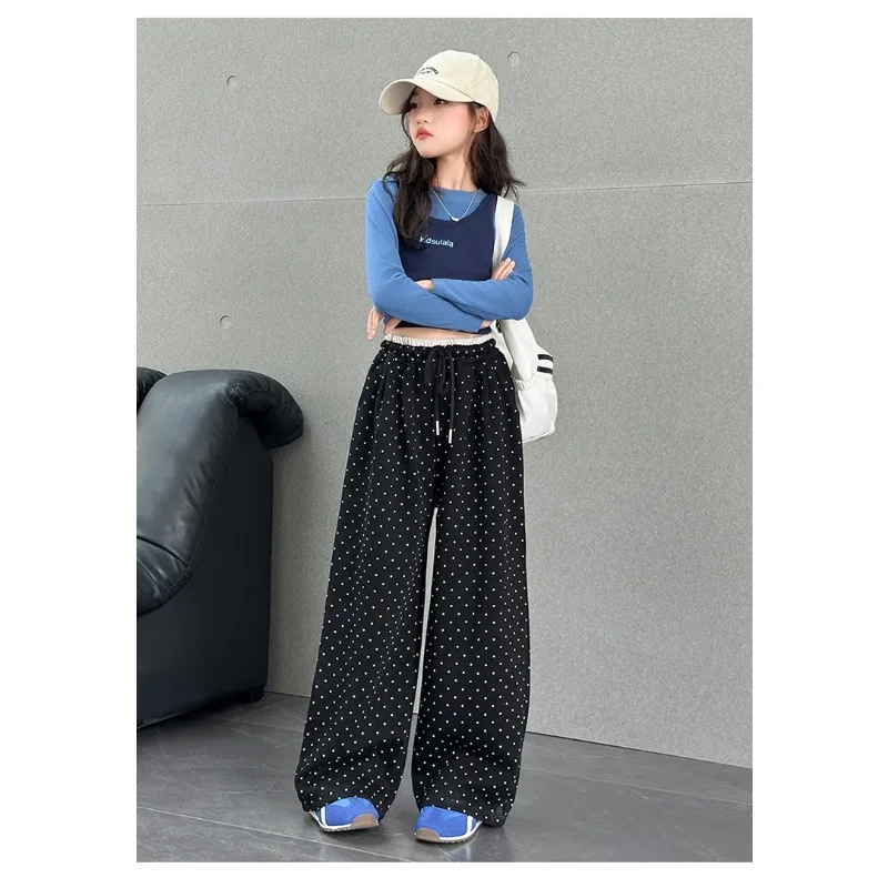 UNITIM Junior-Hosen für Mädchen, Herbst, gepunktet, für junge Teenager, Mädchen, weites Bein, 4–14 Jahre, Kinder, Mädchen, elastische Taille, Freizeithose – Detail 5