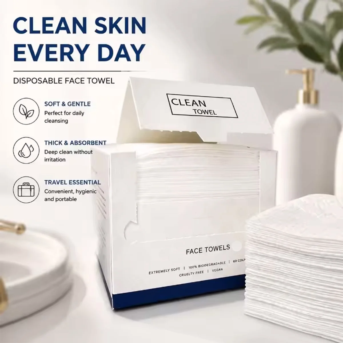 50Pcs/Box Disposable Face Towel Wash Towel Makeup Remover Dry Wipes Thick Soft Travel Pack