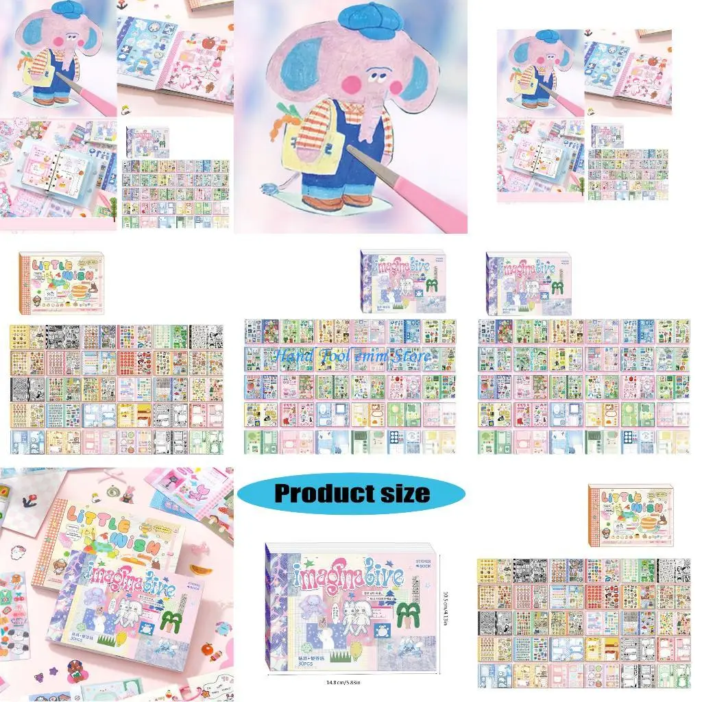 

H37F 30Sheets/Pad Cartoon Sticker Adhesive Note Memo Pad for Scrapbooking Journal Planner Notebook Kids Motivational Sticker