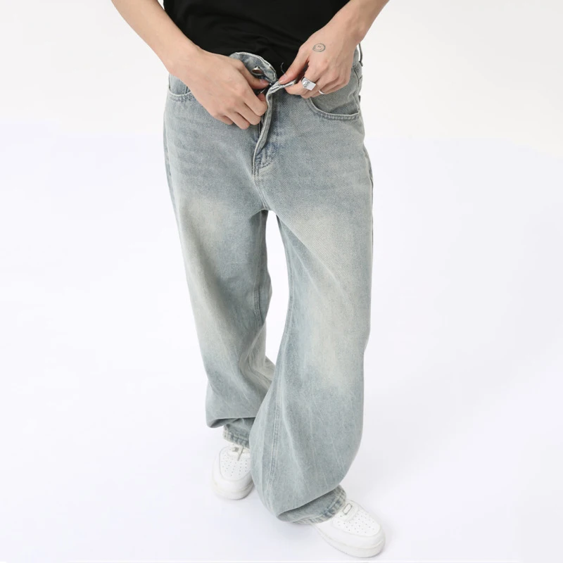 IEFB High Street Men\'s Jeans New Casual Washed Light Straight Male Denim Pants Wide Leg Loose Trousers Chic Summer 9C6317