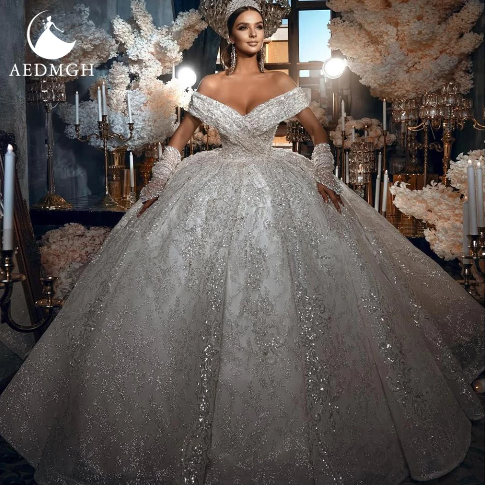 

Aedmgh Ball Gown Luxury Wedding Dresses Sweetheart Off The Shoulder Vestido De Novia Lace Sequined Shiny Custom Made Bridal Gown